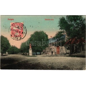 1913 Paripás, Parabuty, Parabutsch, Parabuc, Ratkovo; Iskola utca, szobor. Schröder 490. / street, statue. TCV card (EK...