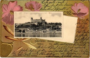 1903 Pozsony, Pressburg, Bratislava; Schloss / vár. Bediene dich allein, szecessziós dombornyomott virágos litho ...