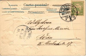 1903 Pozsony, Pressburg, Bratysława; Schloss / vár. Bediene dich allein, szecessziós dombornyomott virágos litho ...