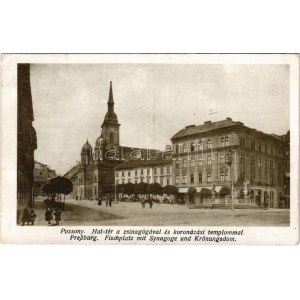1918 Pozsony, Pressburg, Bratysława; Hal tér, zsinagóga, Koronázási templom, Korzó kávéház / synagoga, kościół...
