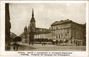 1918 Pozsony, Pressburg, Bratislava; Hal tér, zsinagóga, Koronázási templom, Korzó kávéház / Synagoge, Kirche...