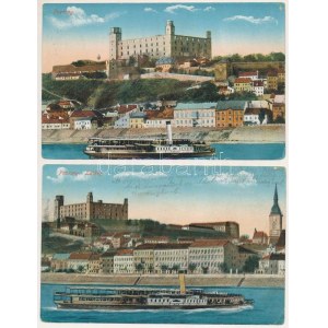 1915 Pozsony, Pressburg, Bratislava ; vár és WIEN gőzös - 2 db régi képeslap / castle and steamships ...