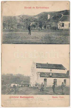 1915 Radosna, Radosina ; Bírólak és kavics bánya, szeszgyár. Streicher Adolf kiadása és Brunner Adolf fényképész / judge...