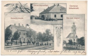 1912 Rimaszécs, Rimavska Sec, Siac (Gömör); vasútállomás, Korona nagyvendéglő, római katolikus templom...