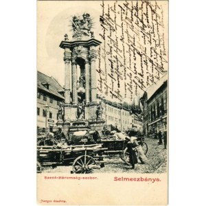 1902 Selmecbánya, Schemnitz, Banská Štiavnica; Szentháromság szobor, Lipták Károly üzlete. Joerges / Trojice socha...