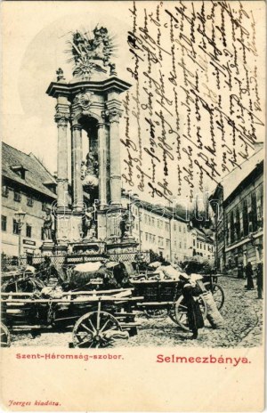 1902 Selmecbánya, Schemnitz, Banská Štiavnica; Szentháromság szobor, Lipták Károly üzlete. Joerges / Trojice socha...