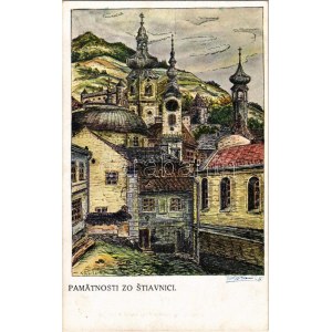 Selmecbánya, Schemnitz, Banská Stiavnica; Pamätnosti / látkép. A. Joerges kiadása / vista generale (fl...