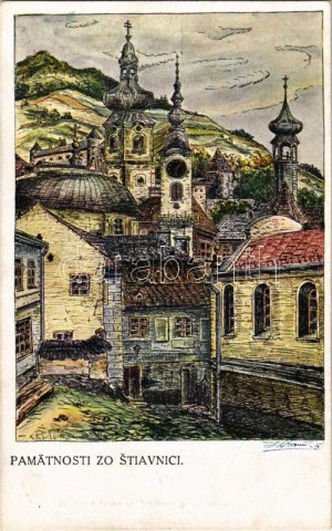 Selmecbánya, Schemnitz, Banská Stiavnica ; Pamätnosti / látkép. A. Joerges kiadása / vue générale (fl...