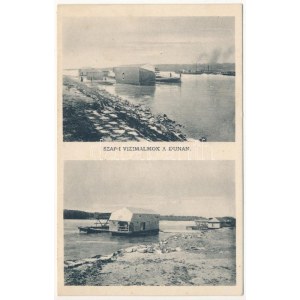 1938 Szap, Sap, Palkovicovo; vízimalmok a Dunán, úszó hajómalom / floating ship mills on the Danube river + ...