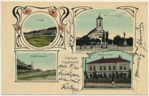1910 Vágsellye, Schelle, Sala nad Váhom; Fő utca, Római katolikus templom, Kossuth Lajos tér, Mérnöki hivatal...