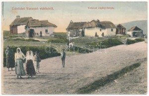 1910 Vehéc, Vechec (Varannó mellett / près de Vranov nad Toplou) ; cigány tanya. Spira Ábrahám kiadása / Ferme tsigane (fa...