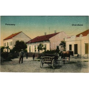 1921 Perecseny, Perechyn, Perecin; utca, lovaskocsi / strada, carro a cavalli