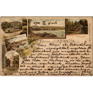 1894 (Vorläufer!!!) Abbazia, Opatija; Villa Angiolina, Abbazia von Süd, Palmengruppe, Fr. Schüler-Strandweg...