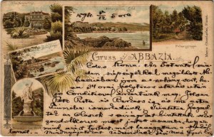 1894 (Vorläufer !!!) Abbazia, Opatija ; Villa Angiolina, Abbazia von Süd, Palmengruppe, Fr. Schüler-Strandweg...