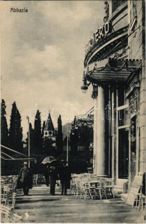 Abbazia, Opatija; Cursaal Quarnero / fürdő szálloda terasza / terasa kúpeľného hotela