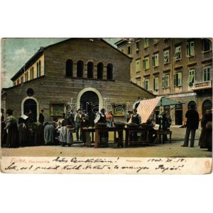 1903 Fiume, Rijeka; Fischmarkt / Pescheria / Halpiac / fish market (szakadás / tear)