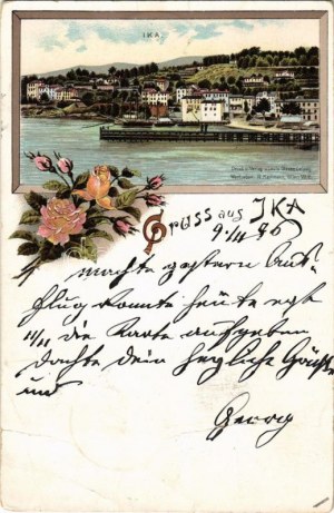 1896 (Vorläufer) Ika, Ica (Abbazia, Opatija); Gruss aus... Louis Glaser Art Nouveau, floreale, litografia (fa...