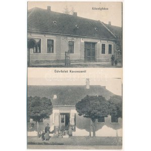 Karancs, Karanac; Községháza, Krausz Gyula üzlete / municipio, negozio di Krausz