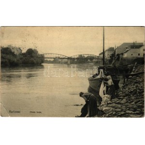 1910 Károlyváros, Karlovac ; Obala kupe / mosóasszonyok a folyóparton / se laver dans la rivière (Rb)