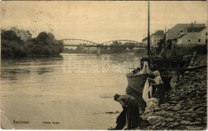 1910 Károlyváros, Karlovac; Obala kupe / mosóasszonyok a folyóparton / lavaggio nel fiume (Rb)