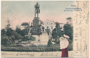 1904 Pola, Pula; Tegetthoff Denkmal. K.u.k. Keriegsmarine / Monument. Dep. A. Bonetti montáž