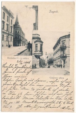 1906 Zagreb, Zágráb ; Berislaviceva ulica, Gajeva ulica / rues (Rb)