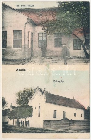 Apatin, Zsinagóga, izraelita (zsidó) elemi iskola. Szavadill József kiadása / sinagoga, scuola ebraica (r...