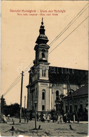 1908 Hódság, Odzaci; Római katolikus templom. W.L. 1994 / Kirche (szakadás / Träne)