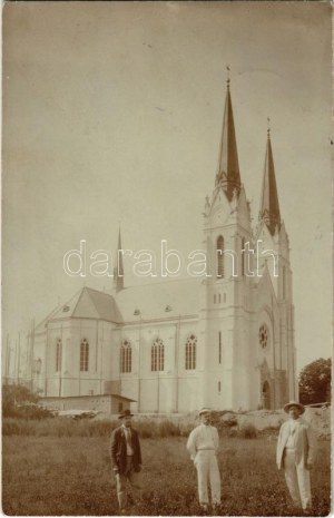 1907 Ófutak, Futak, Futog; római katolikus templom építés közben / budowa kościoła. zdjęcie (fl....