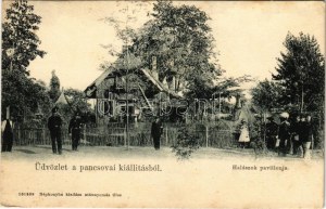 1905 Pancsova, Pancevo ; Kiállítás, halászok pavilonja, csendőrök. Népkonyha kiadása / Exposition, pavillon des pêcheurs...