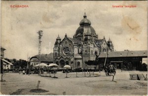 1911 Szabadka, Subotica ; Izraelita templom, zsinagóga, piac, gyógyszertár / synagogue, marché, magasins, pharmacie (fl...