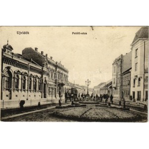 Újvidék, Novi Sad; Petőfi utca, villamos. J. Hohlfeld kiadása / street view, tram (fl)