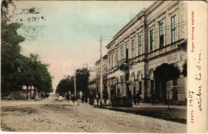 1907 Zenta, Senta; Eugen Herczeg szálloda, Bercel Leo üzlete. Kragujevits Szabbás kiadása / hotel, sklep (EK...