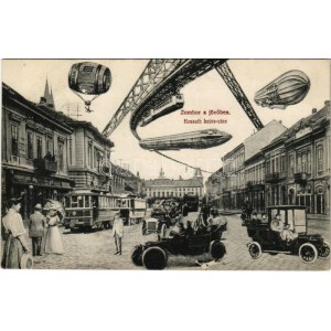 1911 Zombor, Sombor; A jövőben montázs. Kossuth Lajos utca, Singer S. és Deutsch üzlete. Kaufmann Emil kiadása ...