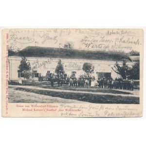 1902 Villámos, Willersdorf; Gasthof Michaela Kárnera zur Weintraube / Vendéglő a szőlőfürthöz, étterem / restaurant ...