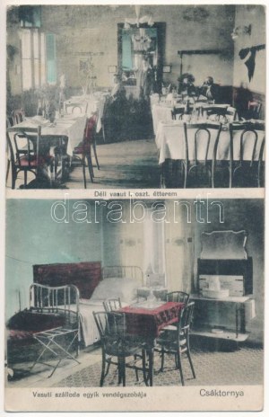 1914 Csáktornya, Cakovec ; Déli vasúti I. osztályú étterem, belső vendégekkel és pincérrel...