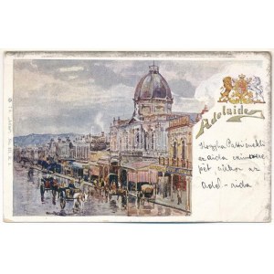 1899 (Vorläufer) Adelaide, vue de la rue, armoiries. 7 d. Atla No. III. E. 1. (plis)