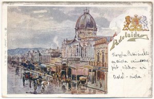 1899 (Vorläufer) Adelaide, veduta stradale, stemma. 7 d. Atla No. III. E. 1. (pieghe)
