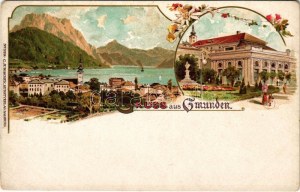 Gmunden. C. Jurischek Kunstverlag Art Nouveau, kvetinový, litografia (opotrebované rohy)