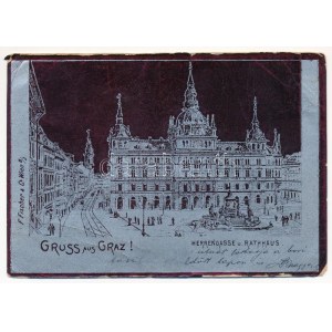 1899 (Vorläufer) Graz, Herrengasse u. Rathaus. F. Fischer / hôtel de ville, rue. Feuille métallique Art nouveau (EB...