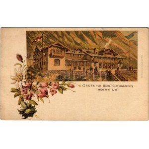 Hochschneeberg, Gruss vom Hotel Hochschneeberg. Art Nouveau, floral, litho (EK)