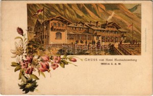 Hochschneeberg, Gruss vom Hotel Hochschneeberg. Art Nouveau, kwiatowy, litografia (EK)