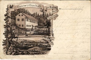 1899 (Vorläufer) Kulm bei Weiz (Steiermark), rest house. Lith. v. Leykam. Verlag v. Franz Zidtek Art Nouveau, floral...