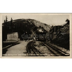 1933 Schneebergbahn, Station Baumgartner / Schneeberg cogwheel railway's Baumgartner station, train (EK...