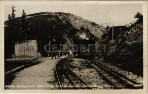 1933 Schneebergbahn, stanica Baumgartner / Schneeberg ozubnicovej železnice Baumgartner, vlak (EK...
