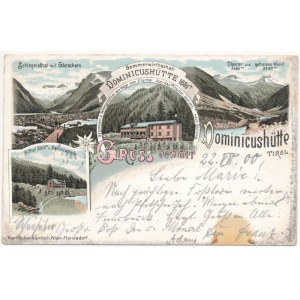 1900 Tirolo, Schlegeisthal-Zillerthal, Gruss von der Dominicushütte, Olperer und gefrorene Wand, Riffler ...