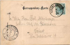 1900 Vöcklabruck, Oberer Stadtplatz / place, magasins (petite déchirure)