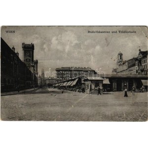 1909 Wiedeń, Bécs; Rudolfskaserne und Trödlerhalle / koszary wojskowe K.u.K., rynek (fa)