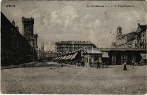 1909 Wien, Vienna, Bécs ; Rudolfskaserne und Trödlerhalle / K.u.K. military barracks, market (fa)