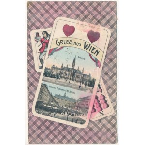 1907 Wien, Vienna, Bécs ; Gruss aus Wien. Rathaus, Hofburg, Burgwache-Ablösung. E.B.W.I. Lederer &amp; Popper / hôtel de ville...